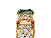 Pave Engagement Ring Setting for Fancy Green Asscher Cut Center with Curved Accent Rows, Openwork and Prong Head in Yellow Gold