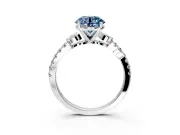 Leaf Motif Engagement Ring Setting for Fancy Blue Round Cut Center with Pave Band and Prong Head in Platinum