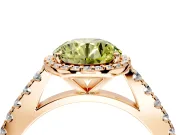 Halo Engagement Ring Setting for Fancy Yellow Round Cut Center with Full Pave Band and Prong Head in Rose Gold