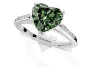 Solitaire Engagement Ring Setting for Fancy Green Heart-Shaped Center with Channel Accents and Prong Head in White Gold