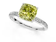 Solitaire Engagement Ring Setting for Fancy Yellow Cushion Cut Center with Fine Pave Band and Prong Head in Platinum