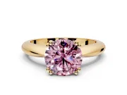 Solitaire Engagement Ring Setting for Fancy Pink Round Cut Center with Reverse Tapered Band and Prong Head in Yellow Gold