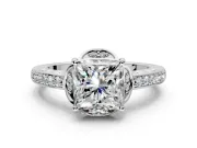 Floral Engagement Ring Setting for Princess Cut Center with Four Accent Clusters and Prong Head in Sterling Silver