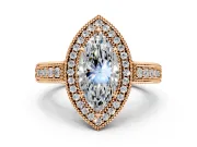 Milgrain Halo Engagement Ring Setting for Marquise Center with Pave Band and Prong Head in Rose Gold