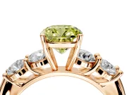 5 Stone Engagement Ring Setting for Fancy Yellow Cushion Cut Center with Graduated Accents and Prong Head in Rose Gold