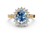 Starburst Halo Engagement Ring Setting for Fancy Blue Oval Center with Flat Cathedral Band and Prong Head in Yellow Gold
