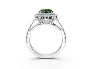 Double Halo Engagement Ring Setting for Fancy Green Round Cut Center with Narrow Pave Split Shank and Prong Head in Platinum