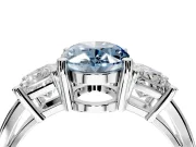 3 Stone Engagement Ring Setting for Fancy Blue Oval Center with Matching Side Accents and Prong Head in Platinum