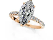 Solitaire Engagement Ring Setting for Marquise Center with Micro Pave Band and Prong Head in Rose Gold