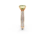 Solitaire Engagement Ring Setting for Fancy Yellow Asscher Cut Center with Domed Multi-Row Pave Band and Prong Head in Rose Gold
