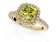 Halo Engagement Ring Setting for Fancy Yellow Cushion Cut Center with Inner Milgrain Border and Prong Head in Yellow Gold