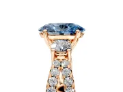 3 Stone Engagement Ring Setting for Fancy Blue Oval Center with Pave Split Shank and Prong Head in Rose Gold