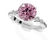 Solitaire Engagement Ring Setting for Fancy Pink Round Cut Center with Bezel-Dot Beaded Band and Prong Head in Platinum