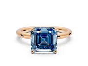 Hidden Halo Engagement Ring Setting for Fancy Blue Asscher Cut Center with Thin Rounded Band and Prong Head in Rose Gold