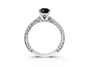 Solitaire Engagement Ring Setting for Fancy Black Pear-Shaped Center with Engraved Milgrain Band and Prong Head in Platinum