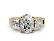 3 Stone Engagement Ring Setting for Oval Center with Matching Side Accents and Prong Head in Yellow Gold