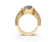 Milgrain Halo Engagement Ring Setting for Fancy Blue Heart-Shaped Center with Pave Band and Prong Head in Yellow Gold