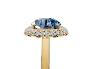 Halo Engagement Ring Setting for Fancy Blue Round Cut Center with Plain Tapered Band and Prong Head in Yellow Gold