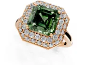 Halo Engagement Ring Setting for Fancy Green Asscher Cut Center with Plain Tapered Band and Prong Head in Rose Gold