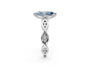 Solitaire Engagement Ring Setting for Fancy Blue Marquise Center with Accented Twist Band and Leaf Prong Head in Platinum