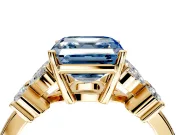 Floral Engagement Ring Setting for Fancy Blue Asscher Cut Center with Marquise Cluster Shoulders and Prong Head in Yellow Gold