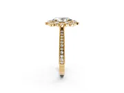 Milgrain Halo Engagement Ring Setting for Oval Center with Bezel Point Accents and Prong Head in Yellow Gold