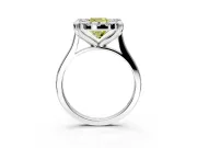 Single Halo Engagement Ring Setting for Fancy Yellow Cushion Cut Center with Corner Claws, Plain Band and Prong Head in Sterling Silver
