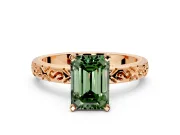 Solitaire Engagement Ring Setting for Fancy Green Emerald Cut Center with Scrollwork Band and Prong Head in Rose Gold