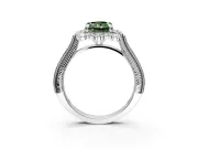 Milgrain Halo Engagement Ring Setting for Fancy Green Radiant Cut Center with Bezel Point Accents and Prong Head in White Gold