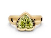 Solitaire Engagement Ring Setting for Fancy Yellow Heart-Shaped Center with Wide Band and Bezel Head in Yellow Gold