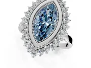 Halo Engagement Ring Setting for Fancy Blue Marquise Center with Milgrain Bezel Rim, Plain Band and Prong Head in Platinum