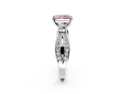3 Stone Engagement Ring Setting for Fancy Pink Radiant Cut Center with Pave Twist Band and Prong Head in White Gold