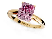Solitaire Engagement Ring Setting for Fancy Pink Radiant Cut Center with Open Cathedral Shoulders and Prong Head in Yellow Gold