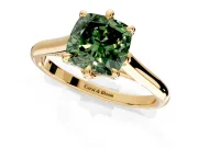Solitaire Engagement Ring Setting for Fancy Green Cushion Cut Center with Cathedral Band and Prong Head in Yellow Gold