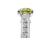 Solitaire Engagement Ring Setting for Fancy Yellow Cushion Cut Center with Channel Band and Double Claw Prong Head in Platinum