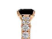 Solitaire Engagement Ring Setting for Fancy Black Emerald Cut Center with Pave Cathedral Shoulders and Prong Head in Rose Gold