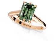 Solitaire Engagement Ring Setting for Fancy Green Emerald Cut Center with Cathedral Band and Prong Head in Rose Gold