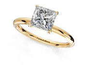 Low-Set Solitaire Engagement Ring Setting for Princess Cut Center with Thin Plain Band and Prong Head in Yellow Gold