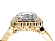 Halo Engagement Ring Setting for Asscher Cut Center with Leaf Motif Split Shank and Prong Head in Yellow Gold