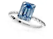 Solitaire Engagement Ring Setting for Fancy Blue Emerald Cut Center with Plain Twisted Rope Band and Prong Head in Sterling Silver