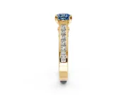 Solitaire Engagement Ring Setting for Fancy Blue Cushion Cut Center with Channel Band and Double Claw Prong Head in Yellow Gold