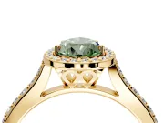 Halo Engagement Ring Setting for Fancy Green Pear-Shaped Center with Pave Accents, Heart Basket and Prong Head in Yellow Gold