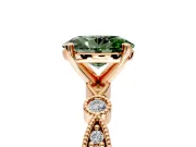 Solitaire Engagement Ring Setting for Fancy Green Oval Center with Milgrain Bezel Accents and Prong Head in Rose Gold