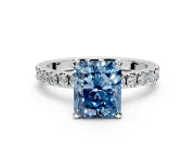 Solitaire Engagement Ring Setting for Fancy Blue Radiant Cut Center with Fine Pave Band and Claw Prong Head in Platinum