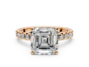 Solitaire Engagement Ring Setting for Asscher Cut Center with Large Accents and Prong Head in Rose Gold