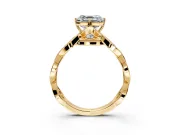 Solitaire Engagement Ring Setting for Asscher Cut Center with Accented Twist Band and Leaf Prong Head in Yellow Gold