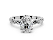 Solitaire Engagement Ring Setting for Oval Center with Scrollwork Band and Prong Head in Platinum