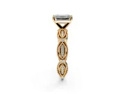 Solitaire Engagement Ring Setting for Emerald Cut Center with Marquise Panel Band and Prong Head in Yellow Gold