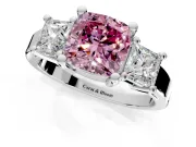 3 Stone Engagement Ring Setting for Fancy Pink Cushion Cut Center with Matching Side Accents and Prong Head in Platinum