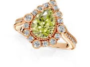 Milgrain Halo Engagement Ring Setting for Fancy Yellow Pear-Shaped Center with Bezel Point Accents and Prong Head in Rose Gold